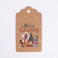Brown kraft paper Christmas gift tag with vintage Merry Christmas Santa illustration - Santa with Gift (Kraft Paper)
