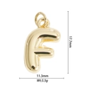 Detailed view of balloon-style letter F gold pendant with precise size and weight specs - Letter F Style (DZ-2813)
