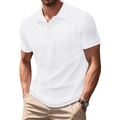 Detailed view of white polo shirt featuring textured vertical stripes and buttoned collar - S / White