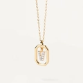 Gold plated octagon pendant with micro-paved crystal letter V on white background - Letter V