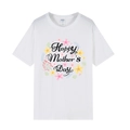 Detailed view of the 100% cotton fabric and Happy Mother's Day floral print on white T-shirt - White 02