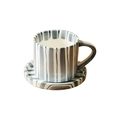 Hand-painted blue and white striped ceramic coffee cup and saucer set in vintage style - Cup with Saucer / Blue