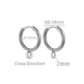 Silver stainless steel earring hoops 14mm with 2mm small loop for DIY jewelry making - Cross Steel - Inner 10mm Outer 14mm