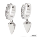 Pendientes de aro plateados con circón cuadrado y colgante de corazón pulido - Plata Blanco
