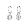 S925 sterling silver hoop earrings featuring blue zircon studded disc charms - Silver Round Disk Blue Rhinestone (MME1116-1)