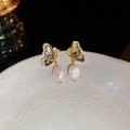 Vintage golden butterfly earrings with shell wings and baroque pearl drops for women - 46# Gold & White Freshwater Pearl