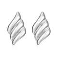 Abstract silver shell-shaped stainless steel earrings with sculptural pleated design - Triple Stripe Earrings Steel (MS-452)