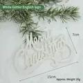 White glitter Merry Christmas tree ornament with artistic lettering 15cm x 7cm - White