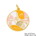 Detail view of a 22x20mm gold-plated round pendant with enamel art and white zircons - Retro Yellow Portrait