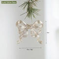 Glitter gold Christmas bowknot hanging ornament with silver string, 8cm by 9cm size - Glitter Gold Bowknot