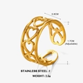 Anillo ajustable de acero inoxidable dorado con diseños de corazones calados - Estilo Corazón / Dorado