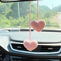 Handmade crochet pink hearts car rearview mirror hanging accessory decoration - Pink Heart