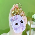 Mini purple camera-shaped Whack-a-Mole keychain with cute rabbit and golden bell charm - Projector Camera - Purple