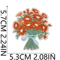 Detail of flower bouquet embroidery patch featuring orange daisies and green stems - Daisy Bouquet (S30HXZ-125-12)