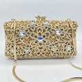 Elegante borsa da sera dorata con strass, motivo floreale in cristallo e tracolla a catena - Oro AB
