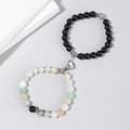 Magnetic couple bracelets with black matte and light blue natural stone beads - Multicolor Stone & Black Matte - Magnetic Heart
