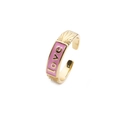 Verstellbarer vergoldeter Ring mit rosa Emaille-Liebesbrief und Fächermuster - Einstellbar Offen / Rosa