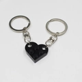 Matching black building block heart keychain set for couples with metal rings - Black