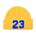 Berretto in maglia gialla con toppa blu numero 23 in stile streetwear invernale - L (58-60cm) / Cappello Giallo - Lettere Blu