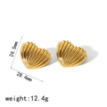 Golden heart earrings with vertical shell texture, dimensions 28.4mm by 24.5mm, 12.4g weight - Gold Heart Shell Pattern (TE6561-G)