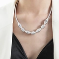 French vintage style silver textured oval link choker necklace in 18K gold plated steel - Steel Color (P1774)