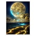 5D Diamant Malerei Set mit goldenem Vollmond und leuchtender Ozeanlandschaft - Größe 1 / Goldener Vollmond Sternenhimmel (Stil A)