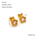 18K gold plated stainless steel stud earrings with pink star-shaped zircon stones - Pink Zirconia