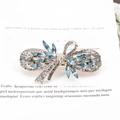 Barrette nœud élégante en métal argenté avec cristaux marquise bleu clair et strass - Pompon / Bleu Menthe