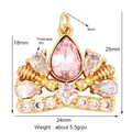 Gold-plated crown pendant with teardrop pink stone and white zircons for DIY jewelry - Khaki M84