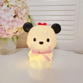 Cute yellow cartoon bear night light with pink plaid ribbon and black ears glowing - Mao Mao Mouse - Red - Pink