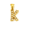 Golden letter K pendant inlaid with sparkling white zircon crystals on white background - Letter K Pendant