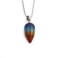 Colorful chakra teardrop pendant necklace in polished silver setting on white background - 60cm Twist Chain / Silver Multicolor Teardrop