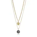 Detail of 18K gold-plated double-layer necklace with heart and star round pendants - Grey & Black