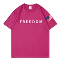 Fuchsia cotton t-shirt with Freedom print and American flag sleeve detail - S / Rose Red