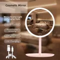 Rosa LED-Kosmetikspiegel mit rundem dimmbarem Licht und USB-Ladekabel inklusive - Wiederaufladbar Einzelfarbe / Perlweiß