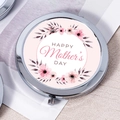 Chrome folding compact mirror with pink floral wreath and Happy Mother's Day print - Elegant Script Mother's Day