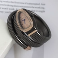 Elegant black snake-shaped wrap quartz watch with rose gold dial and crystal bezel - Black Rose Gold Rose Gold Dial