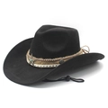 Black faux suede western cowboy hat with turquoise stars and adjustable chin cord - Black