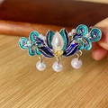 New Chinese style enamel pearl hair clip with tassels and gradient blue clouds - F1484 Cloud Lotus