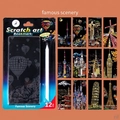 Set di 12 segnalibri gratta e vinci con monumenti famosi e strumento per grattare - Monumenti Classici (12 Fogli/Libro)