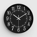 Minimalist 12-inch round wall clock with matte black dial and white Arabic numerals - Black Dial Black Frame