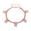 Roségouden gelaagde enkelloop met vlinders en roze strass en verstelbare ketting - Roségoud
