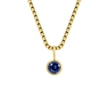 Luxurious gold box chain necklace featuring a round sapphire blue gemstone pendant - September Royal Blue - Gold