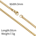 3mm gold stainless steel curb chain necklace 50cm length with secure lobster clasp - 2-Side Polished Cuban Chain (Gold 3mm*50cm) / Width 3mm