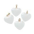 Four white heart-shaped imitation jade pendants with golden clasps on plain background - Solid White (10pcs/pack)