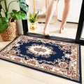 Navy blue Persian floral bathroom mat with vintage pattern for door and shower entry - European Persian Blue 10