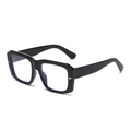Fashionable black thick-frame square sunglasses with classic silver rivet accents - Black Frame Anti-Blue Light