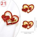 Golden double heart napkin ring with red rhinestones and small flower detail - Golden Base Red Heart Rhinestone
