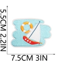 Detailed embroidery patch showing sailboat and lifebuoy dimensions 7.5cm by 5.5cm - Sailboat & Lifebuoy