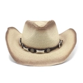 Men's western straw cowboy hat in tan with gradient brim and star leather band - M (56-58cm) / Light Brown Gradient Decor (6)